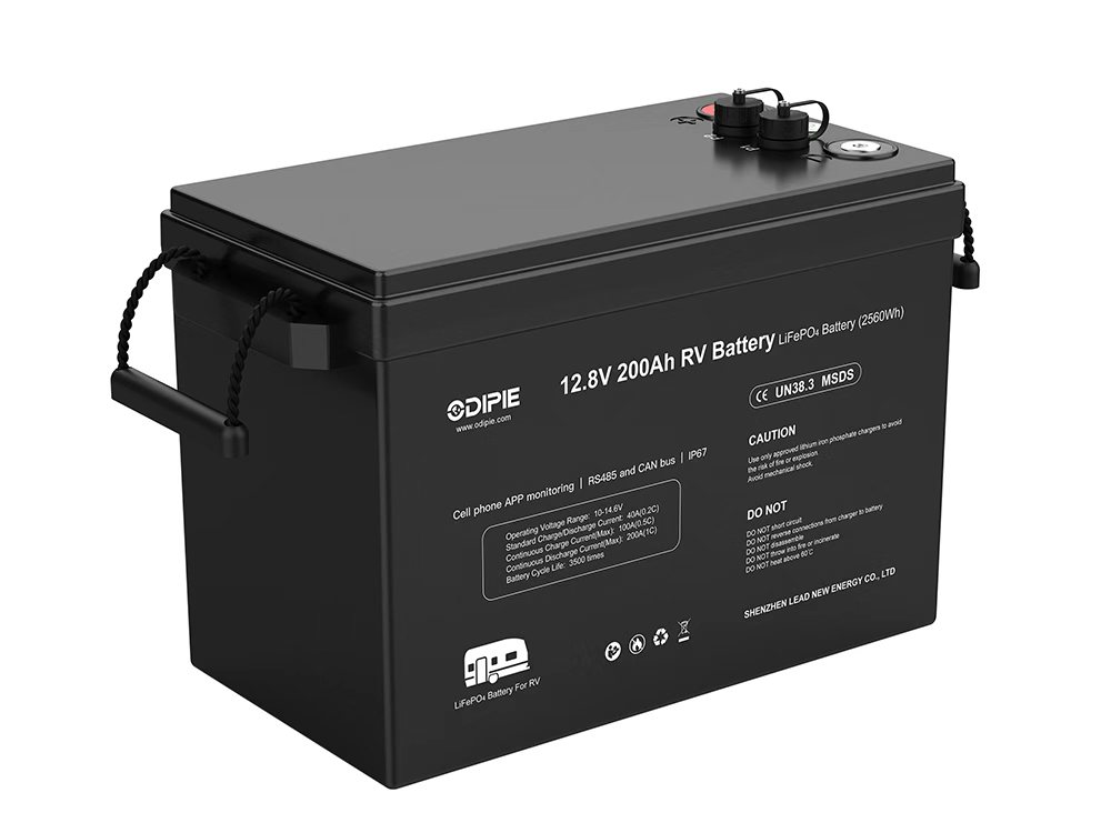Lightweight 12.8V 200Ah LiFePO4 battery for RV deep-cycle replacement