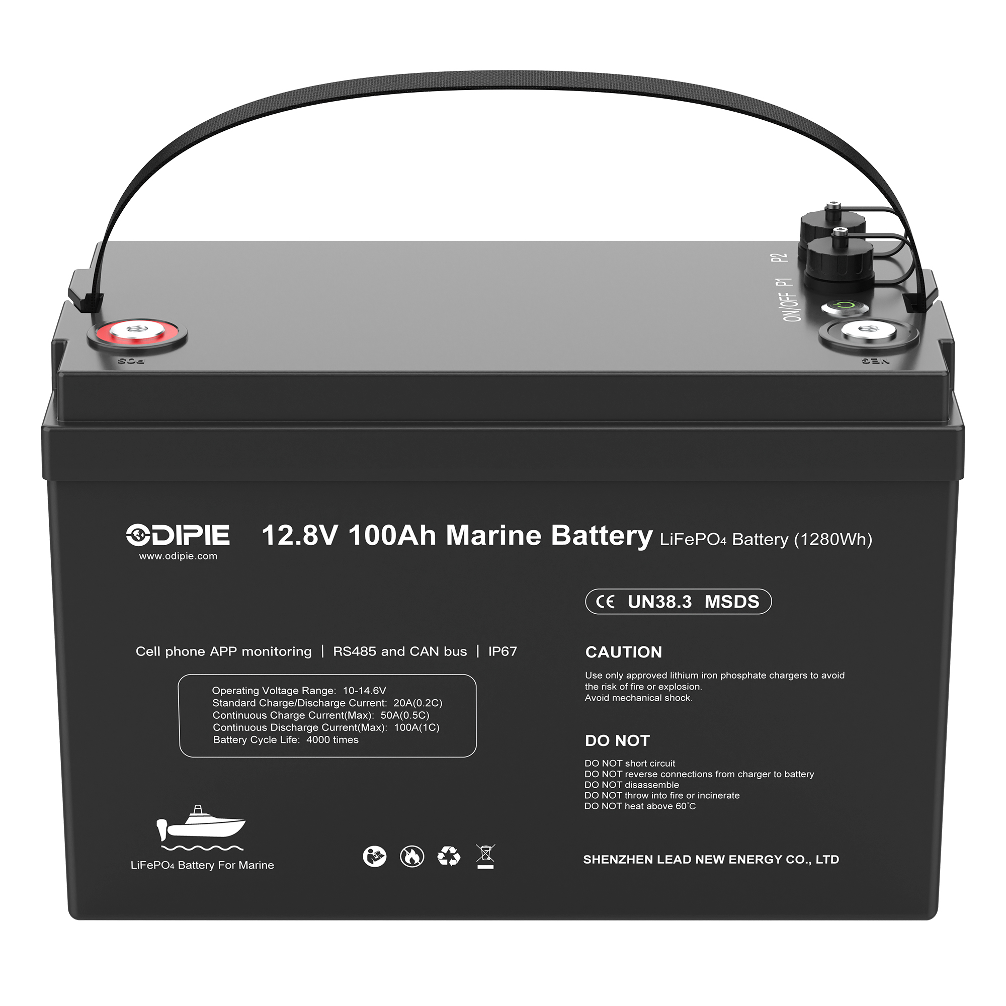 Marine-Grade LiFePO4 Battery 12.8V 100Ah System with BMS for Yachts